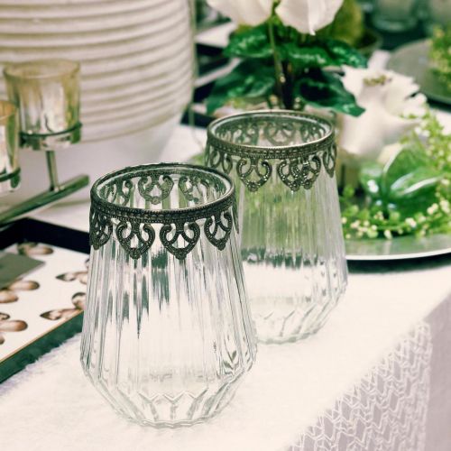 Floristik24 Lantern vintage, candle glass with metal decoration Ø11.5cm H15cm