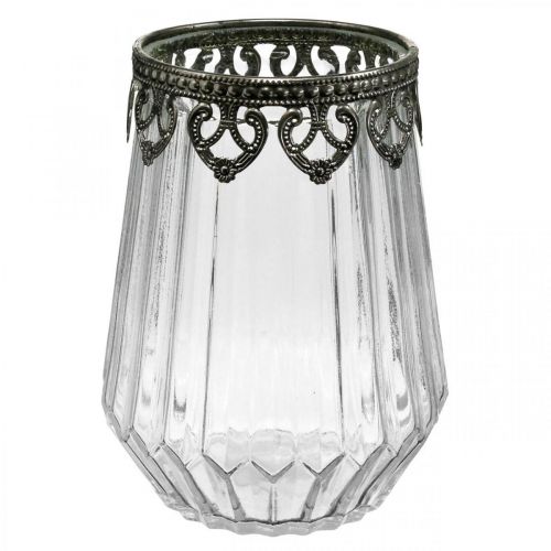Floristik24 Lantern vintage, candle glass with metal decoration Ø11.5cm H15cm