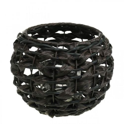 Product Lantern braided black, brown rattan candle glass Ø23cm H18cm