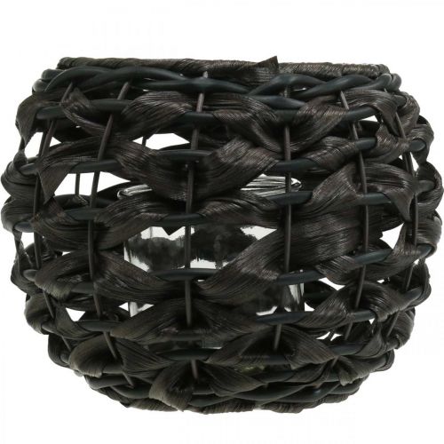 Product Lantern braided black, brown rattan candle glass Ø23cm H18cm