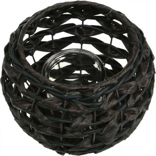 Product Lantern braided black, brown rattan candle glass Ø23cm H18cm