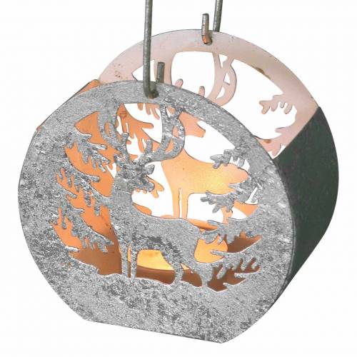 Floristik24 Lantern with angel and reindeer motif silver, white Ø10×H9.5cm 2pcs