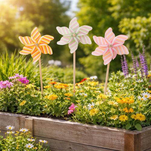 Product Windmill garden stake, attractive decoration for patio, garden and balcony, 47cm, 3 pieces