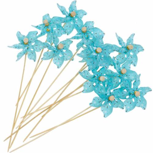 Floristik24 Windmill pinwheel bees turquoise Ø8.5cm summer decoration garden 12pcs