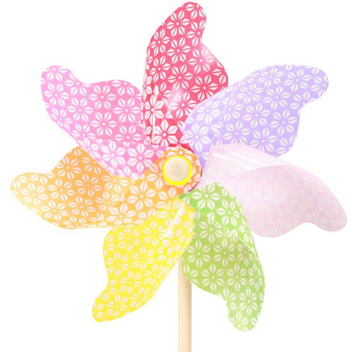 Floristik24 Windmill Decoration Windmill Natural Colorful Ø21.5cm H55cm 3pcs