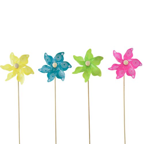 Floristik24 Windmill pink yellow turquoise green balcony decoration Ø8.5cm 4pcs