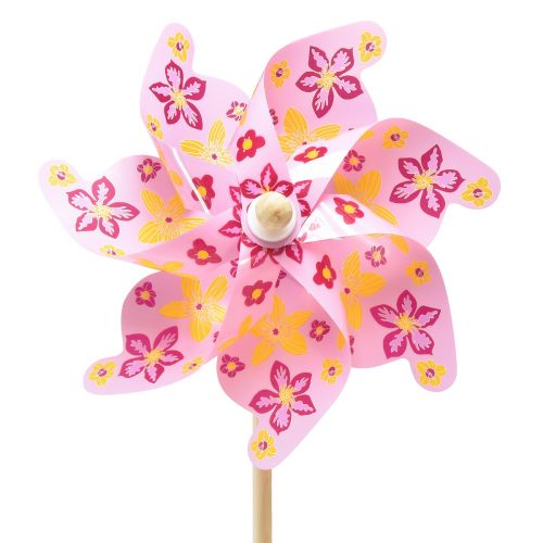 Wind turbine on stick windmill decoration pink yellow Ø30.5cm 74cm