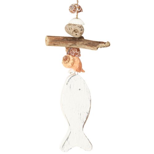 Product Wind chime sailing ship decoration fish wood white natural H56cm