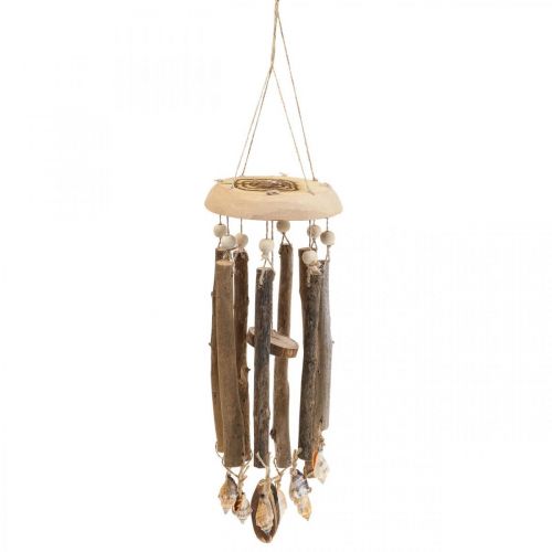 Floristik24 Wood wind chime, shells maritime decoration nature Ø14cm H40cm