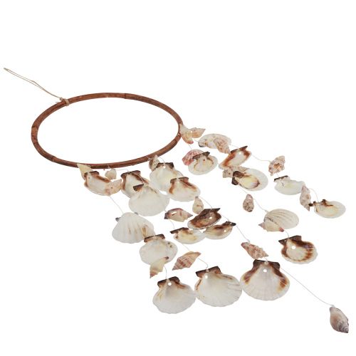 Product Wind chime with shells decorative ring natural wood Ø20cm H66cm