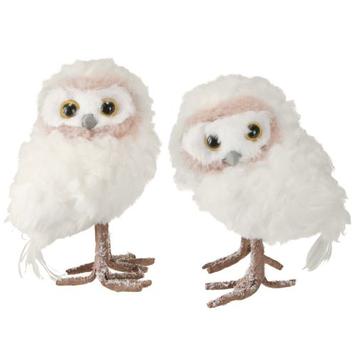 Winter decoration decorative owl figures for standing white 15cm 2 pieces