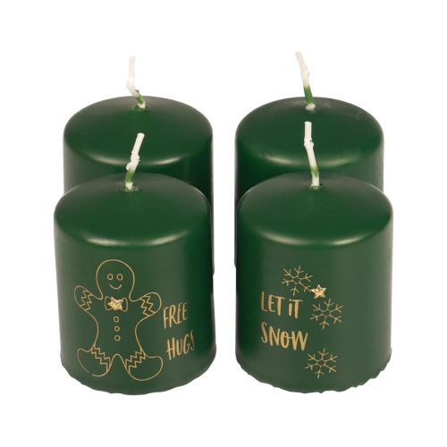 Floristik24 Green Christmas candles, set of 4, Ø5cm, H6cm, Advent decoration