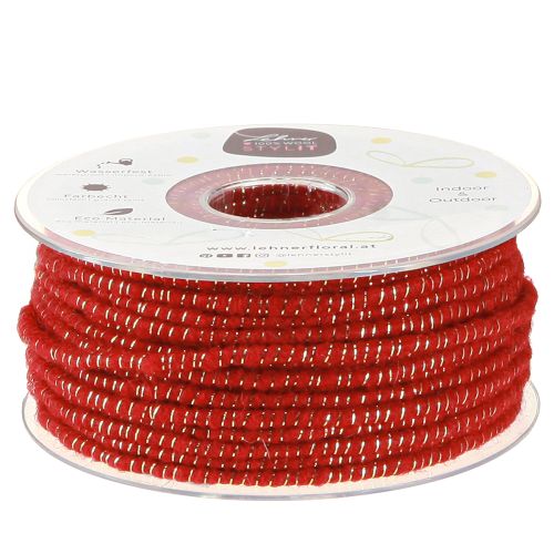 Wool thread with wire felt cord glitter red Ø5mm 33m