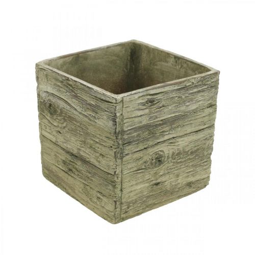 Flower pot square 18x18cm concrete box wood look