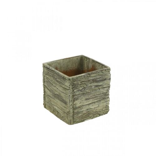 Flower pot square 12x12cm concrete cube wood look