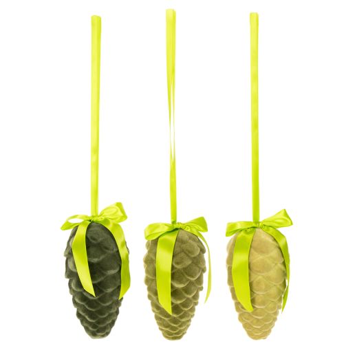 Decorative pine cones for hanging, flocked pine cones with ribbon and bow, 18cm, 3 pieces | Floristik24.ie
