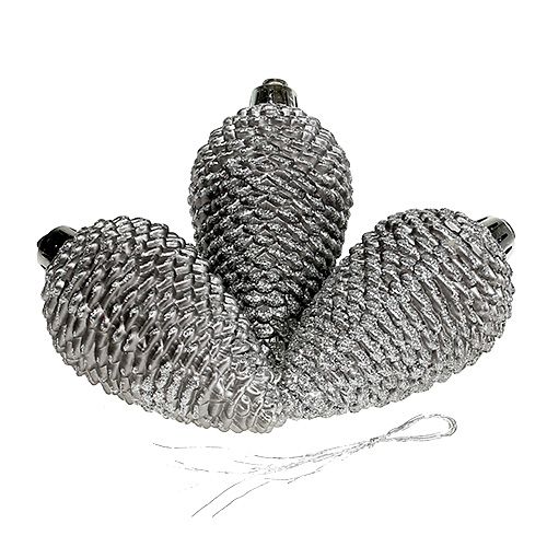 Floristik24 Cones for hanging plastic, mica 9.5cm silver 6pcs