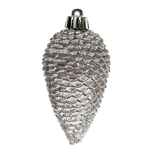 Floristik24 Cones for hanging plastic, mica 9.5cm silver 6pcs