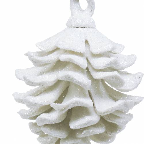 Product Christmas tree decorations cones white glitter 9cm 6pcs