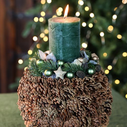 Decorative planter with pine cones, natural look, 27cm. Round pine cone pot, natural brown, made from pine cones, 27cm x 22cm. | Floristik24.ie
