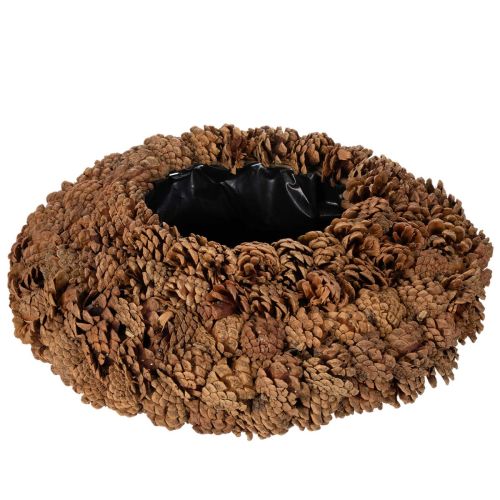 Round pine cone pot as a planter, 38cm; round pine cone pot, natural brown, made from pine cones, 38cm x 14cm