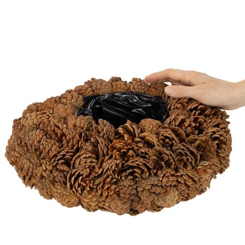 Round pine cone pot as a planter, 38cm; round pine cone pot, natural brown, made from pine cones, 38cm x 14cm | Floristik24.ie