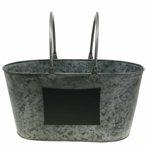 Floristik24 Zinc tub planter with handles Oval Gray H20cm