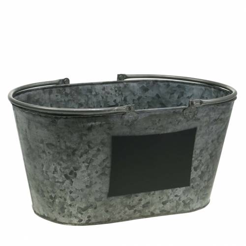 Floristik24 Zinc tub planter with handles Oval Gray H20cm