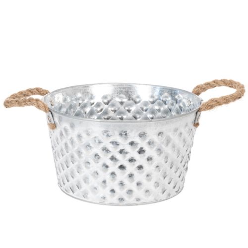 Zinc bowl, decorative bowl, metal with rope handle, Ø22cm H12cm | Floristik24.ie