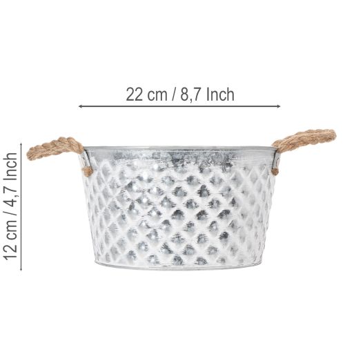 Zinc bowl, decorative bowl, metal with rope handle, Ø22cm H12cm | Floristik24.ie