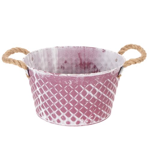 Zinc bowl, diamond shape with rope handles, violet/white washed, Ø24.5cm H14cm buy online | Floristik24.ie