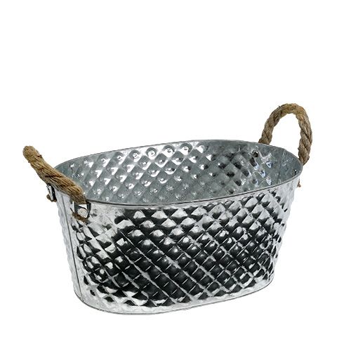 Floristik24 Zinc bowl oval with rope handles 27cm x 17.5cm H12cm