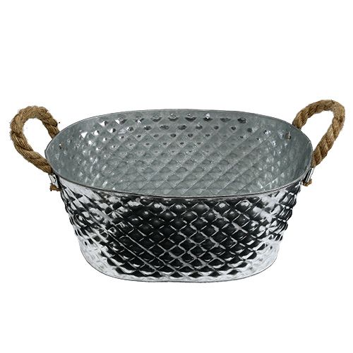 Product Zinc bowl oval with rope handles 27cm x 17.5cm H12cm