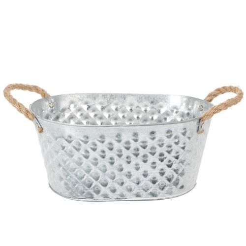 Oval zinc bowl with rope handles, 27cm x 17.5cm, H12cm buy online | Floristik24.ie