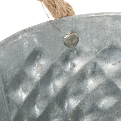 Oval zinc bowl with rope handles, 27cm x 17.5cm, H12cm | Floristik24.ie