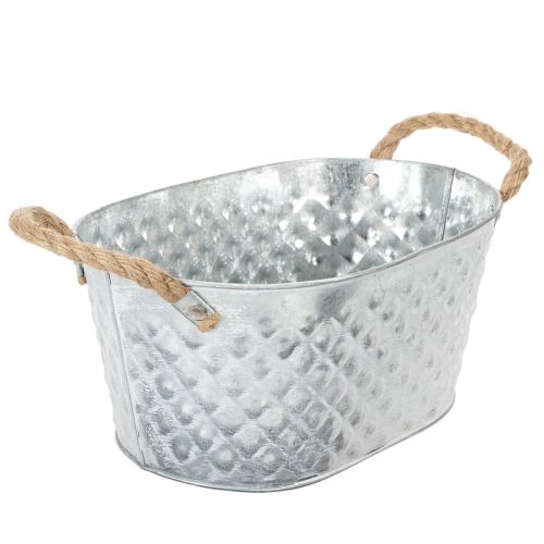 Oval zinc bowl with rope handles, 27cm x 17.5cm, H12cm | Floristik24.ie