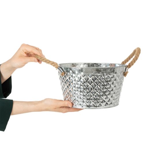 Round zinc bowl with rope handles Ø25cm H14cm | Floristik24.ie