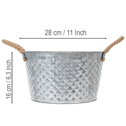 Round zinc bowl with rope handles Ø28cm H16cm | Floristik24.ie