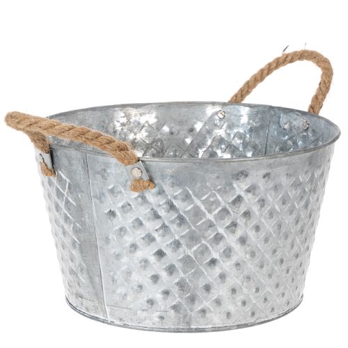 Round zinc bowl with rope handles Ø28cm H16cm | Floristik24.ie