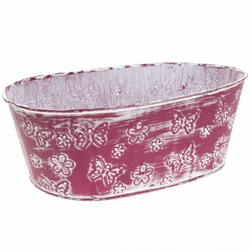 Floristik24 Zinc bowl oval with butterflies pink 29.5cm H10cm