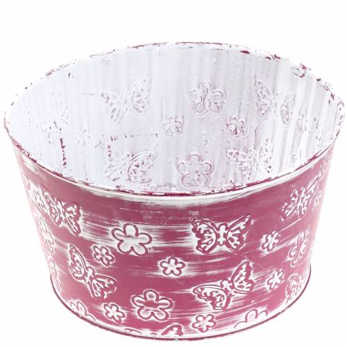 Floristik24 Zinc bowl with butterflies violet, white washed Ø18cm H10cm