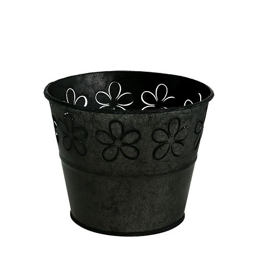 Floristik24 Zinc pot black with flowers Ø10cm H8cm