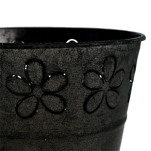 Floristik24 Zinc pot black with flowers Ø10cm H8cm