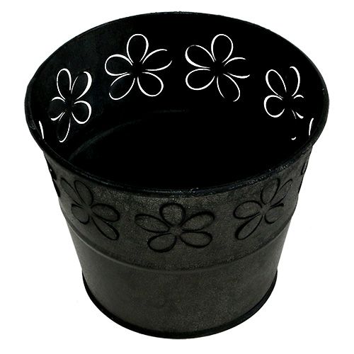 Floristik24 Zinc pot black with flowers Ø10cm H8cm