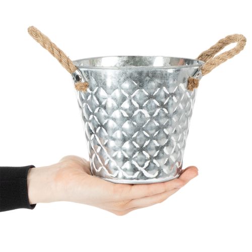 Zinc pot with rope handles Ø14.5cm H13cm | Floristik24.ie