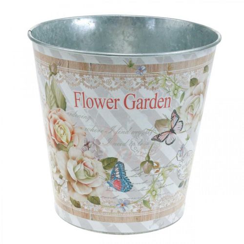 Flower pot metal roses summer decoration planter Ø15cm H15.5cm