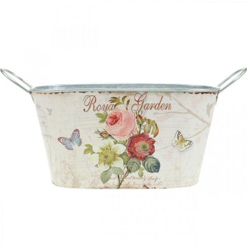 Floristik24 Zinc pot, metal vessel with handles, planter peonies L21cm H11cm