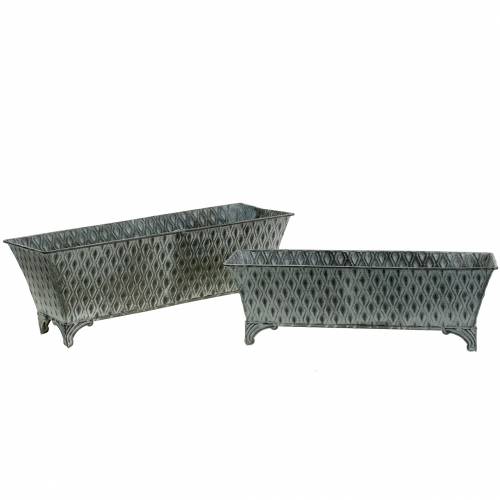 Floristik24 Zinc vessel with diamond pattern square antique 35.5cm x 14.5cm / 32.5cm x 11.5cm 2pcs