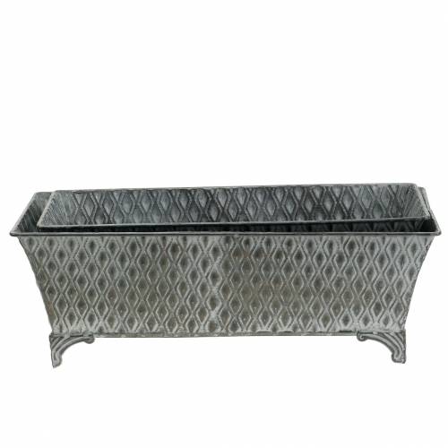 Floristik24 Zinc vessel with diamond pattern square antique 35.5cm x 14.5cm / 32.5cm x 11.5cm 2pcs