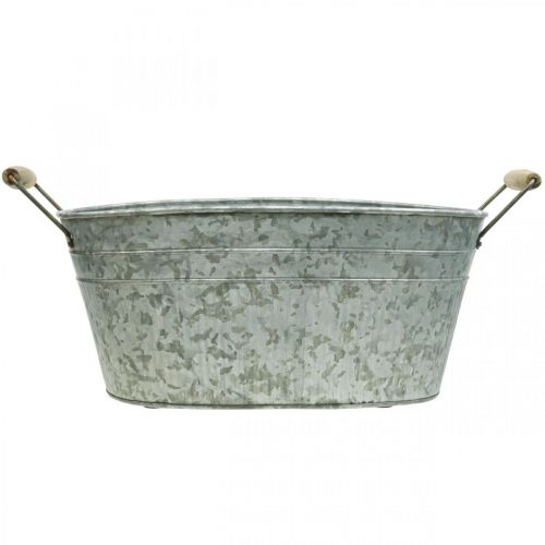 Floristik24 Zinc tub flower tub metal wood handle L57.5cm W31.5cm